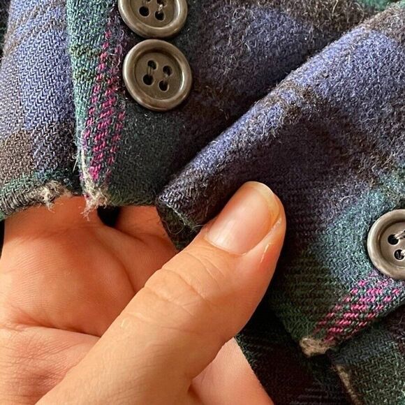 Vintage Womens 80s PBM Purple Green Camel Hair Double Breasted Blazer Plaid Sz M - Picture 4 of 12